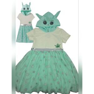 NWT Star Wars XL 14/16 Baby Yoda Grogu Hooded Tulle Dress Glitter Stars 3427-